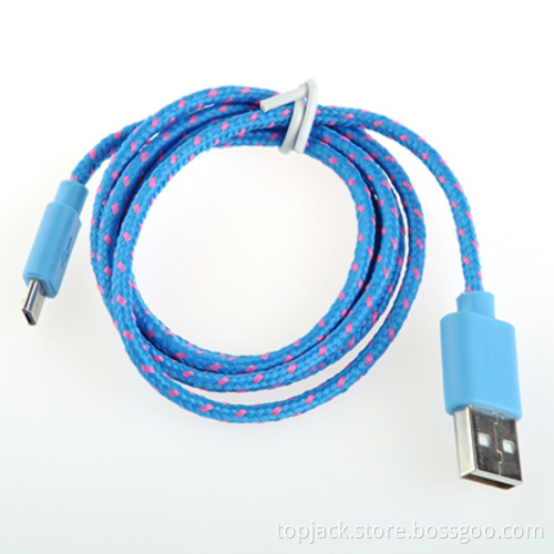 Universal Nylon Housing USB Male to Micro USB Data Sync & Charging Cable W/ LED Light - Blue (100cm)